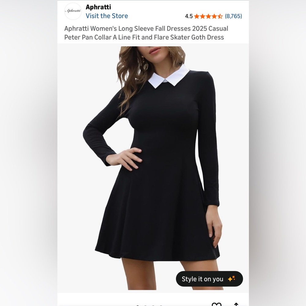 Amazon Black Dress with White Collar